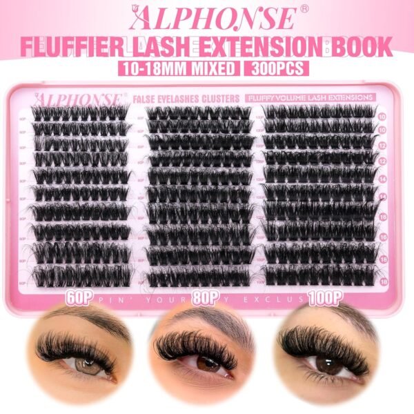 91ost2mGudL._SL1500_.jpg Fluffier Lash Clusters Thick Volume Lash Extension 10-18mm Cluster Eyelash Extensions DIY Individual Lashes Wispy at Home Pestañas Pelo a Pelo by ALPHONSE (60D+80D+100D, 300pcs)
