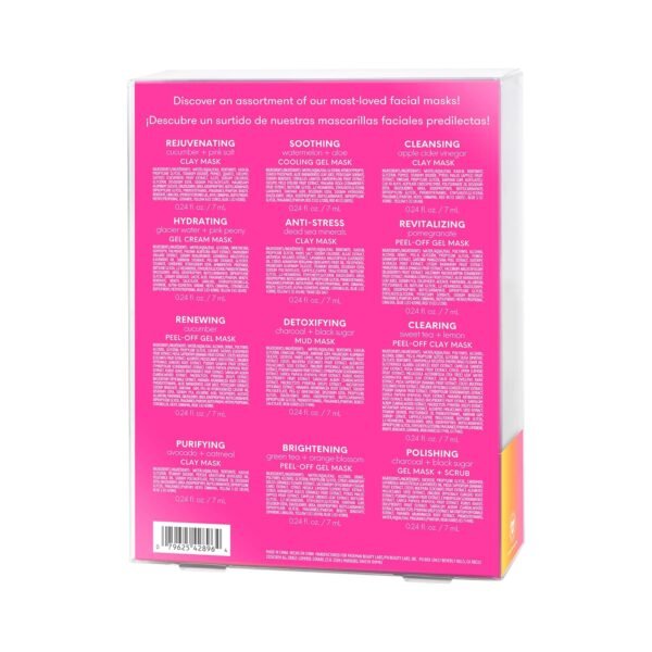 Freeman Facial Love To Mask Variety Pack: Oil Absorbing Clay, Detoxifying Charcoal, Clearing Peel Off, Hydrating Gel Cream, Exfoliating Scrub (14 Piece Kit with Bonus Buffer and Headband)