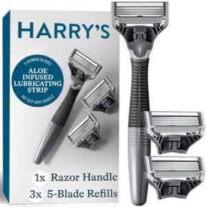 91qEp5FyKoL._SL1500_.jpg Harry's Shaving Kit for Men - Razor Handle and 3 Razor Blade Refill Cartridges - Charcoal