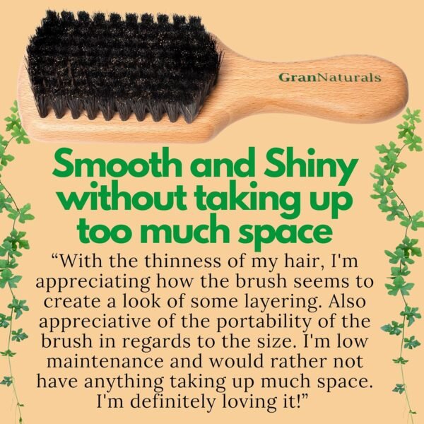 91sSDtwvQXL._SL1500_.jpg GranNaturals Soft Boar Bristle Slick Back Hair Brush - Hairbrush for Smoothing, Fades, Beards, 360 Waves to Style, Polish, & Lay Down Hair to Create a Sleek Ponytail Bun Hairstyle for Women & Men