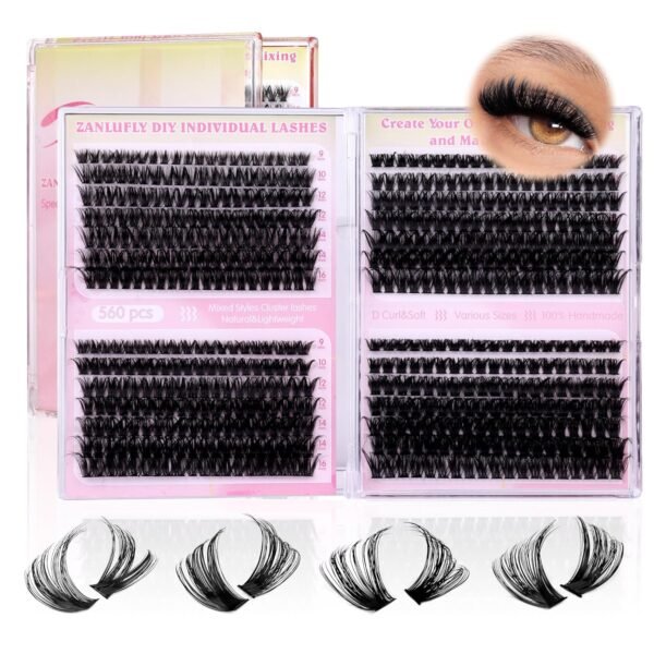 91tzjZXgG7L._SL1500_.jpg Lash Clusters D-Curly Individual Lashes Volume Eyelash Clusters Bulk zanlufly Thick Lash Extension 560Pcs Natural DIY Eyelash Extension (9-16MM,60D+70D+80D+100D)