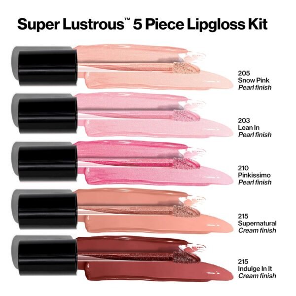 Revlon Super Lustrous The Gloss, 5 Piece Lipgloss Gift Set, Non-sticky High Shine Color in Cream & Pearl Finishes, Pack of 5, 0.75 Fl Oz