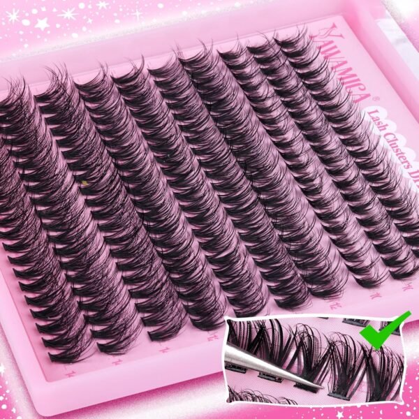Yawamica Wispy Lash Clusters Natural Eyelash Extension 10-14mm Fluffy Eyelash Clusters CC Curly Individual Lashes Cluster Eyelash Extensions 40D Cluster Lashes 200pcs DIY Lash Extension by Self