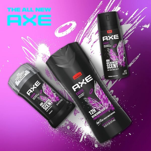 AXE Body Wash 12h Refreshing Scent Excite Crisp Coconut & Black Pepper Men's Body Wash with 100% Plant-Based Moisturizers 16 oz 4 Pack