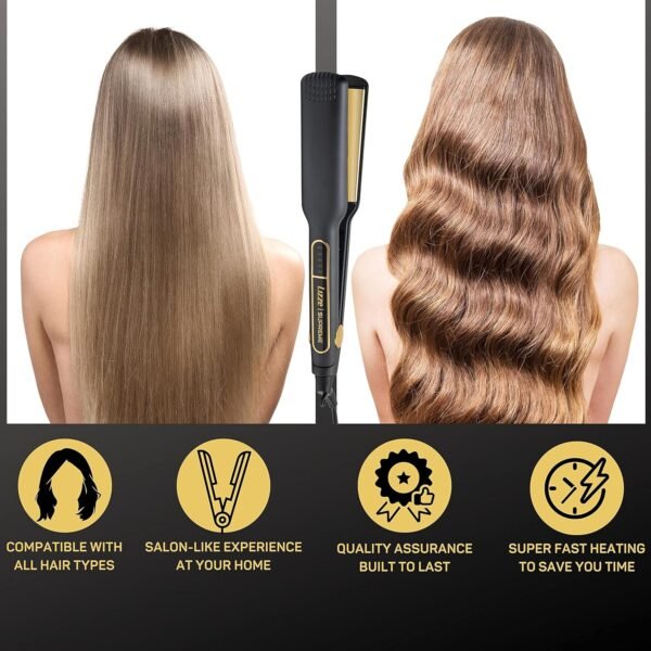 91yfszhiNsL._AC_SL1500_.jpg Professional Flat Iron Hair Straightener Plancha De Cabello Professional - Titanium Hair Iron Straightens Frizzy Hair Curls - Sleek Salon Hair Styling Tool - Lizze Supreme 1.5" Pro Straightening Iron