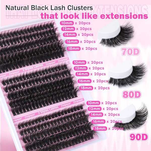 Volume Lash Extension Mink Thick Cluster Eyelash Extensions 10-18mm Lash Clusters Individual Lash Extensions DIY Clusters Lashes Extension at Home by Focipeysa (300pcs-70P+80P+90P 10-18mm)