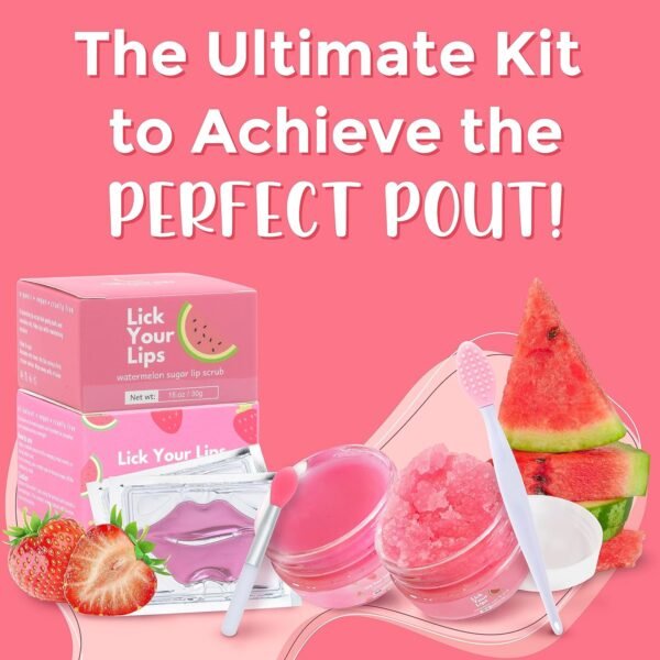 6-in-1 Lip Care Kit With Lip Sleeping Mask, Silicone Brush, Sugar Lip Scrub, Lip Mask Sheet to Reveal Luscious, Lip Exfoliator Scrub to Soft Lips – Korean Lip Therapy Set for a Fuller