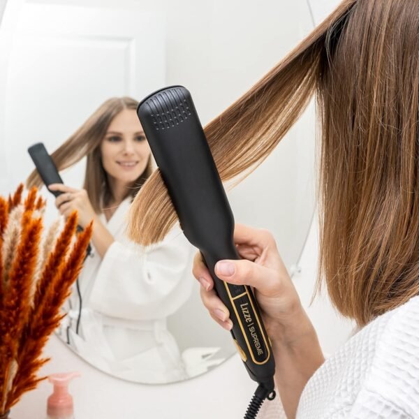 91zP059HhvL._AC_SL1500_.jpg Professional Flat Iron Hair Straightener Plancha De Cabello Professional - Titanium Hair Iron Straightens Frizzy Hair Curls - Sleek Salon Hair Styling Tool - Lizze Supreme 1.5" Pro Straightening Iron