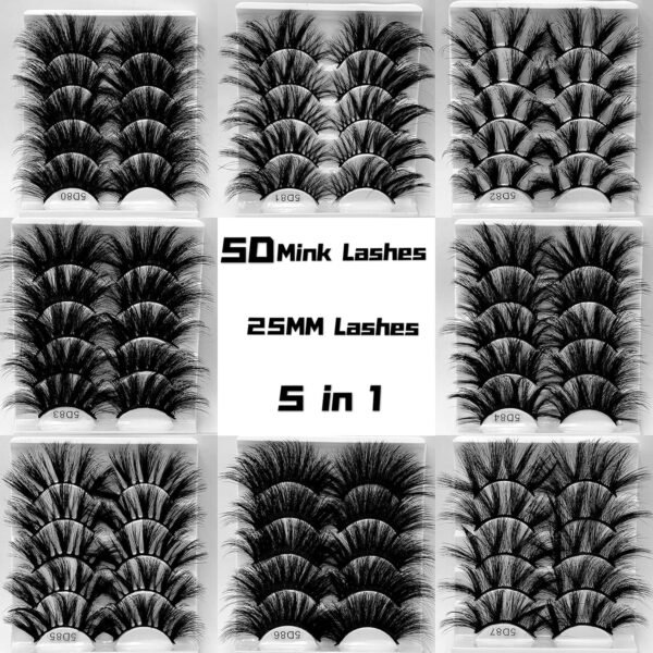 HBZGTLAD NEW 5Pair Fluffy Lashes 25mm 3d Mink Lashes Long Thick Natural False Eyelashes Lashes Vendors Makeup Mink Eyelashesa(5D83)