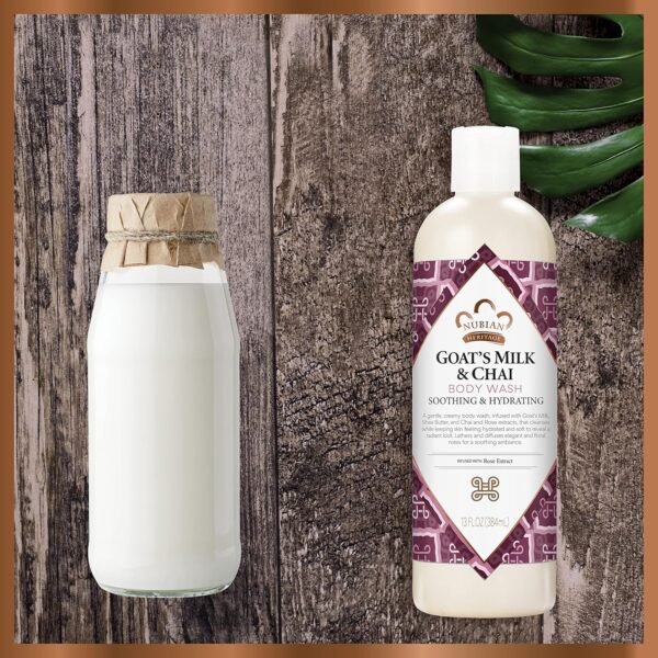Nubian Heritage Body Wash Goats Milk and Chai Soothing & Hydrating Body Cleanser Made with Fair Trade Shea Butter, 13 oz